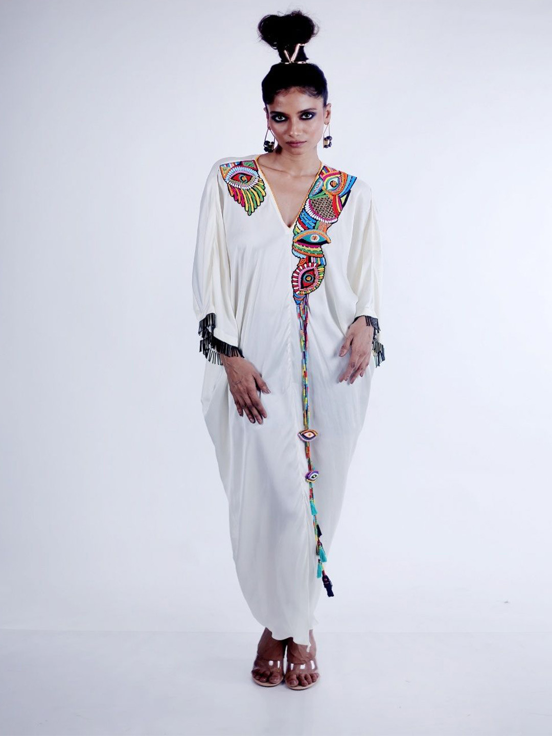 FIRKI Women Embroidered Linen Maxi Dress