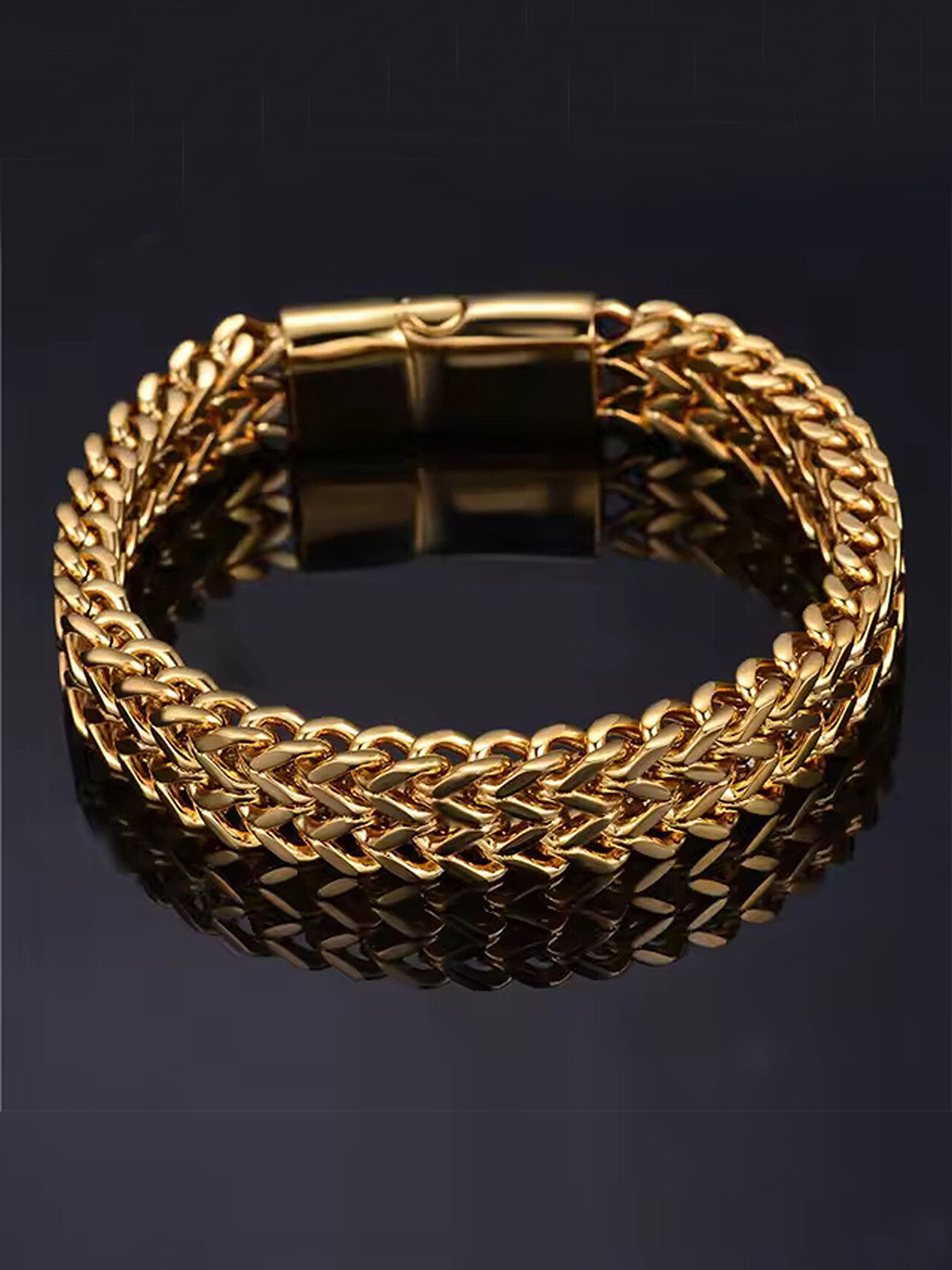 The Roadster Lifestyle Co Men Dual Wheat Design Chain Cuff Style Bracelet