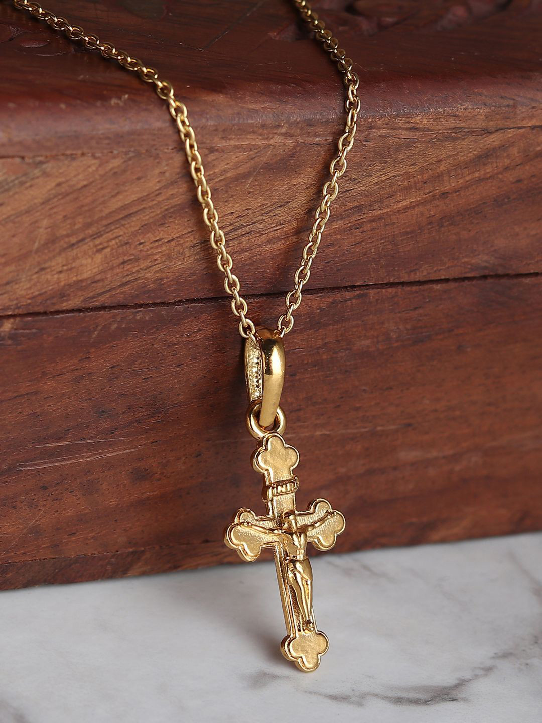 Metronaut 925 Silver 22K Gold-Plated Jesus Pendant With Ball Chain