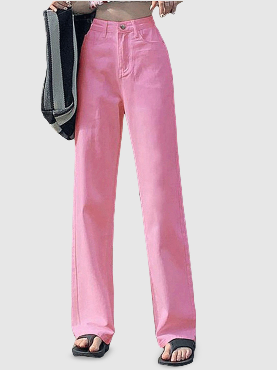 Outzidr Pink Coloured Wash Straight Denim