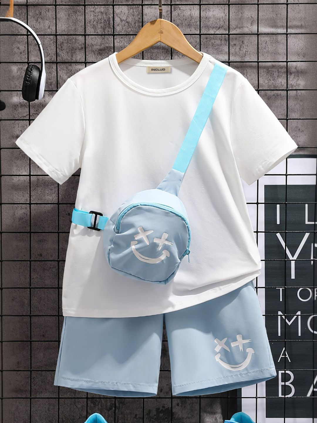 INCLUD Boys Round Neck T-shirt With Shorts & Bag