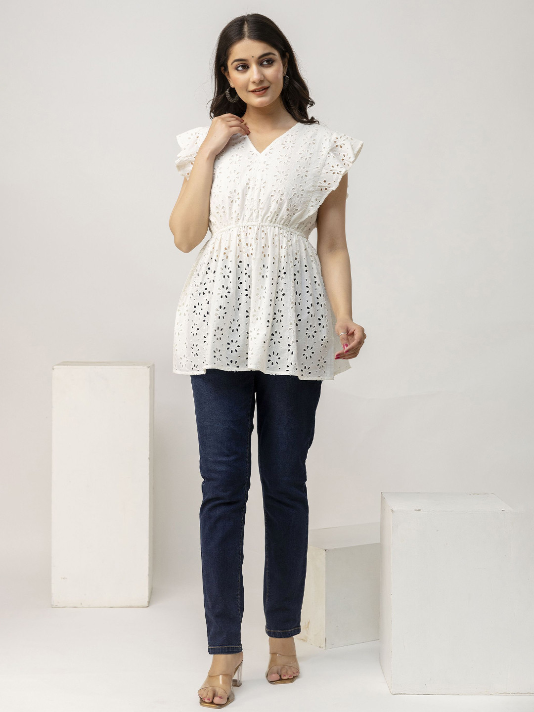 NNAVDHA Schiffli Cotton Top