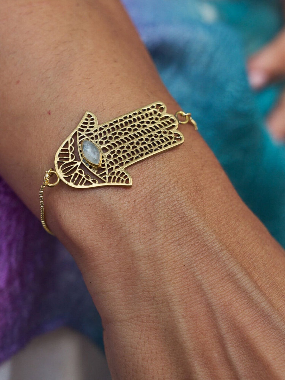 Soul Works Brass Crystals Studded Link Bracelet with free Brasso polishing Liquid