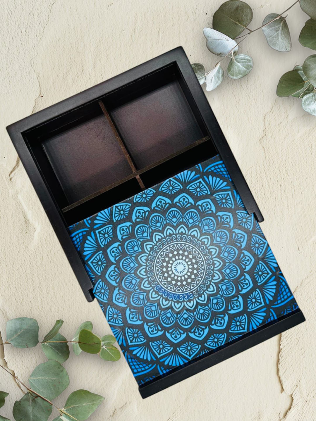 Angira Handicrafts Brown Floral Wood Flip Top Fridge Container