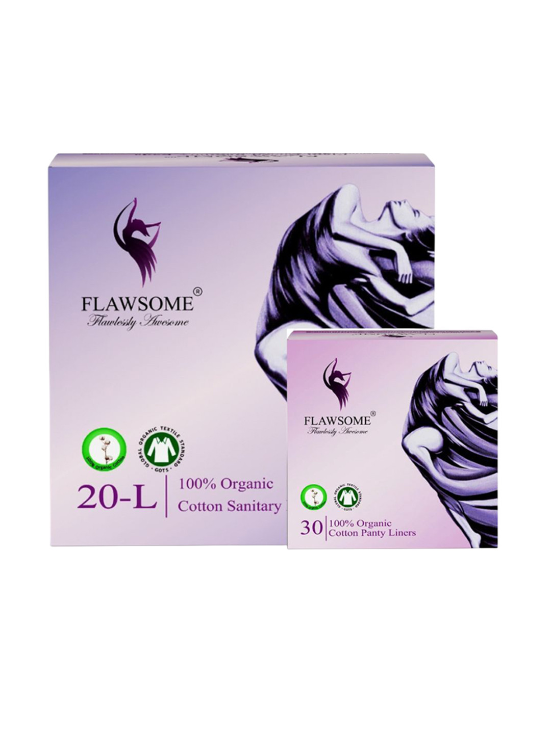 Flawsome Set Of 2 Organic Cotton Sanitary Pads - L - 20 Pcs With Panty Liners 30