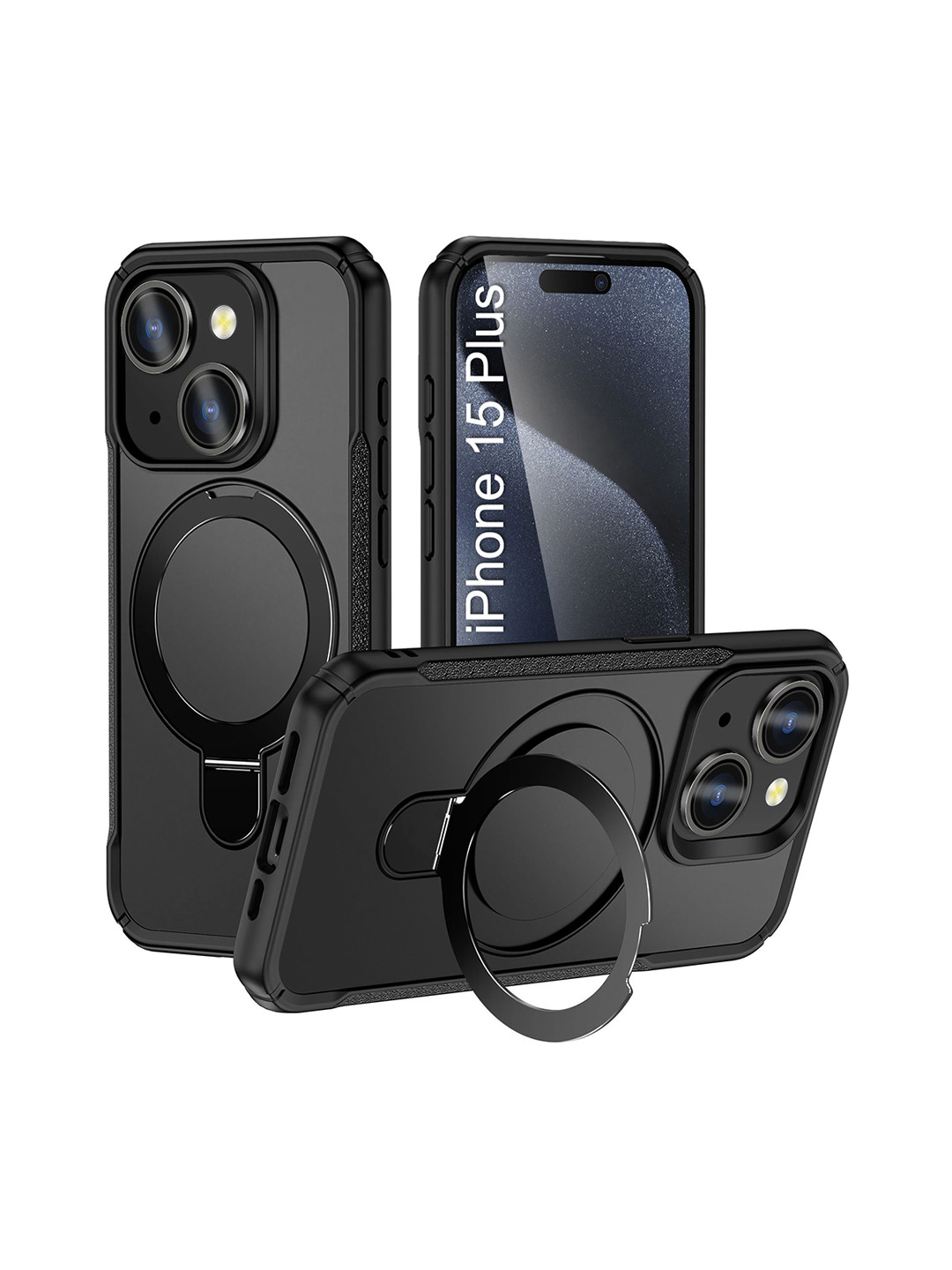 Luxury Kase Solid iPhone 15 Plus 360 Rotating Kickstand Mag-Safe Rugged Armor Back Case