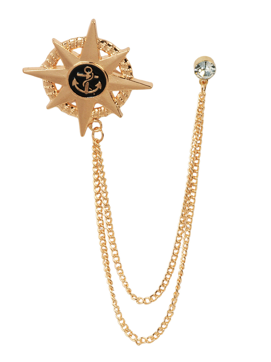 Curren Men Gold Zircon Studded Tie Pin Statement Brooch