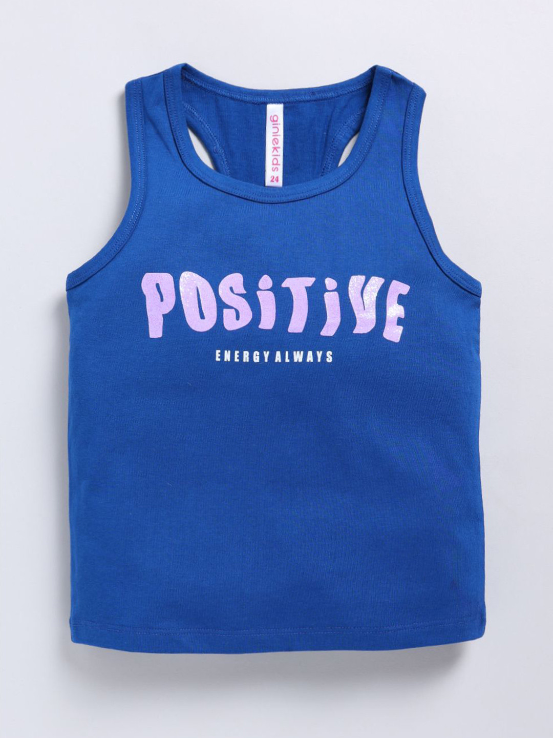 Giniekids Girls Round Neck Typography Printed Tank Top