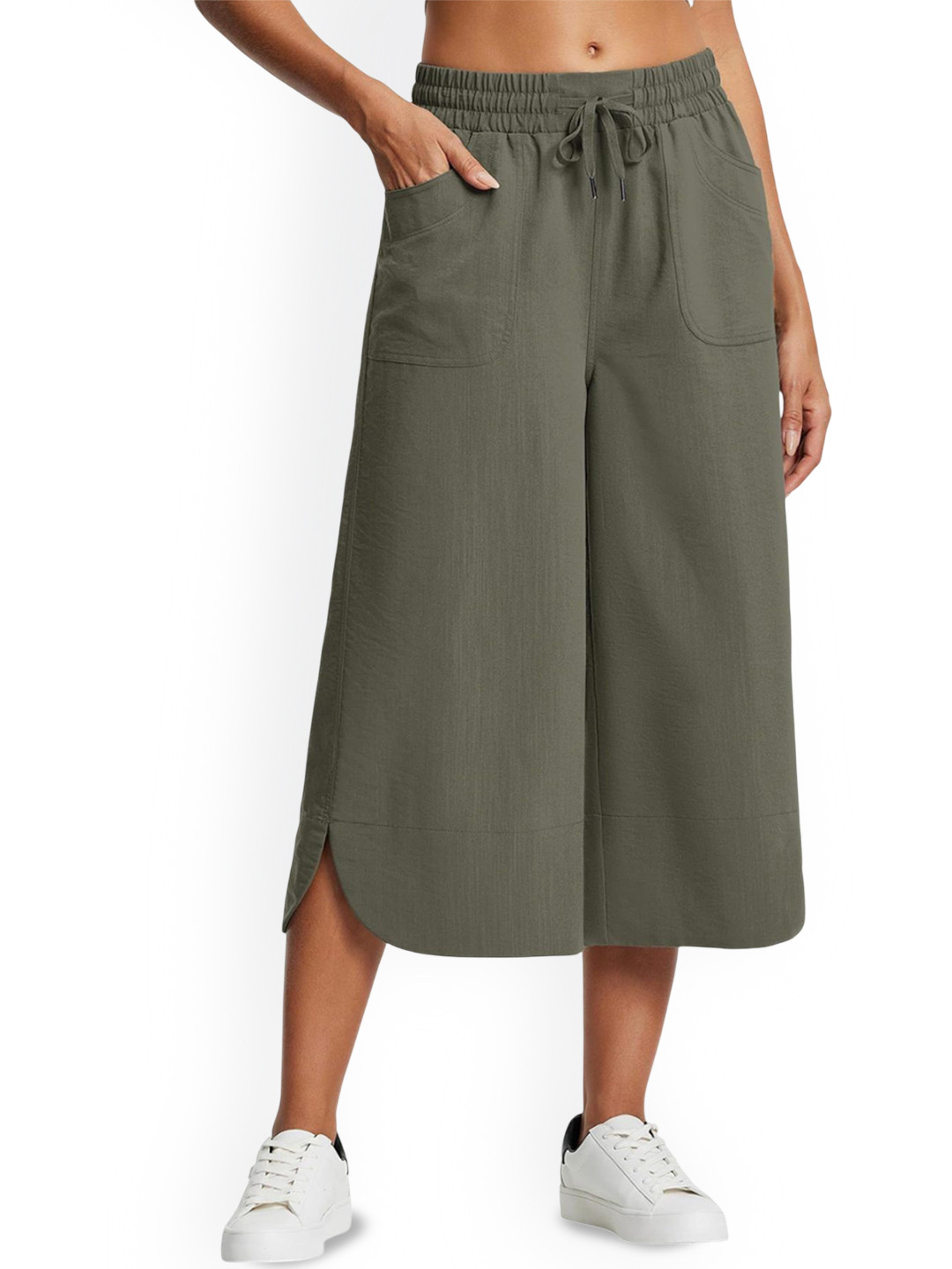 Outzidr Green Wide Leg Calf Length Trouser