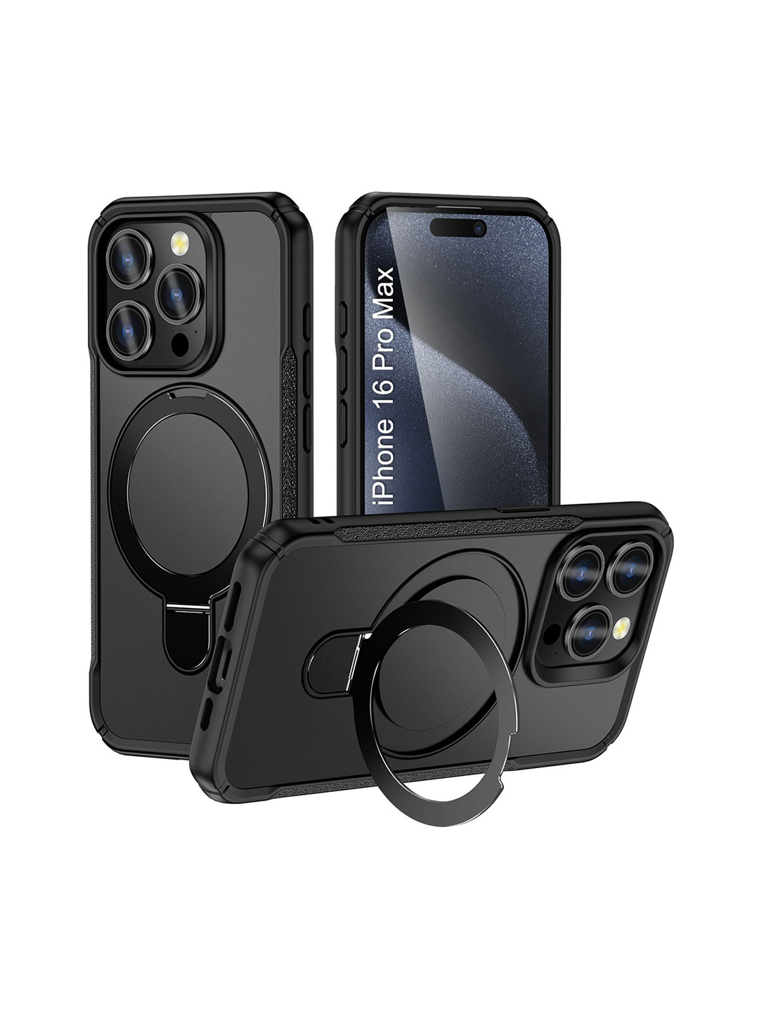 Luxury Kase Solid iPhone 16 Pro Max 360 Rotating Kickstand Mag-Safe Rugged Back Case