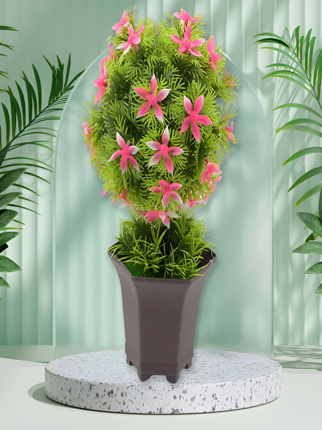 DeoDap Pink And Green Artificial Flower Pot