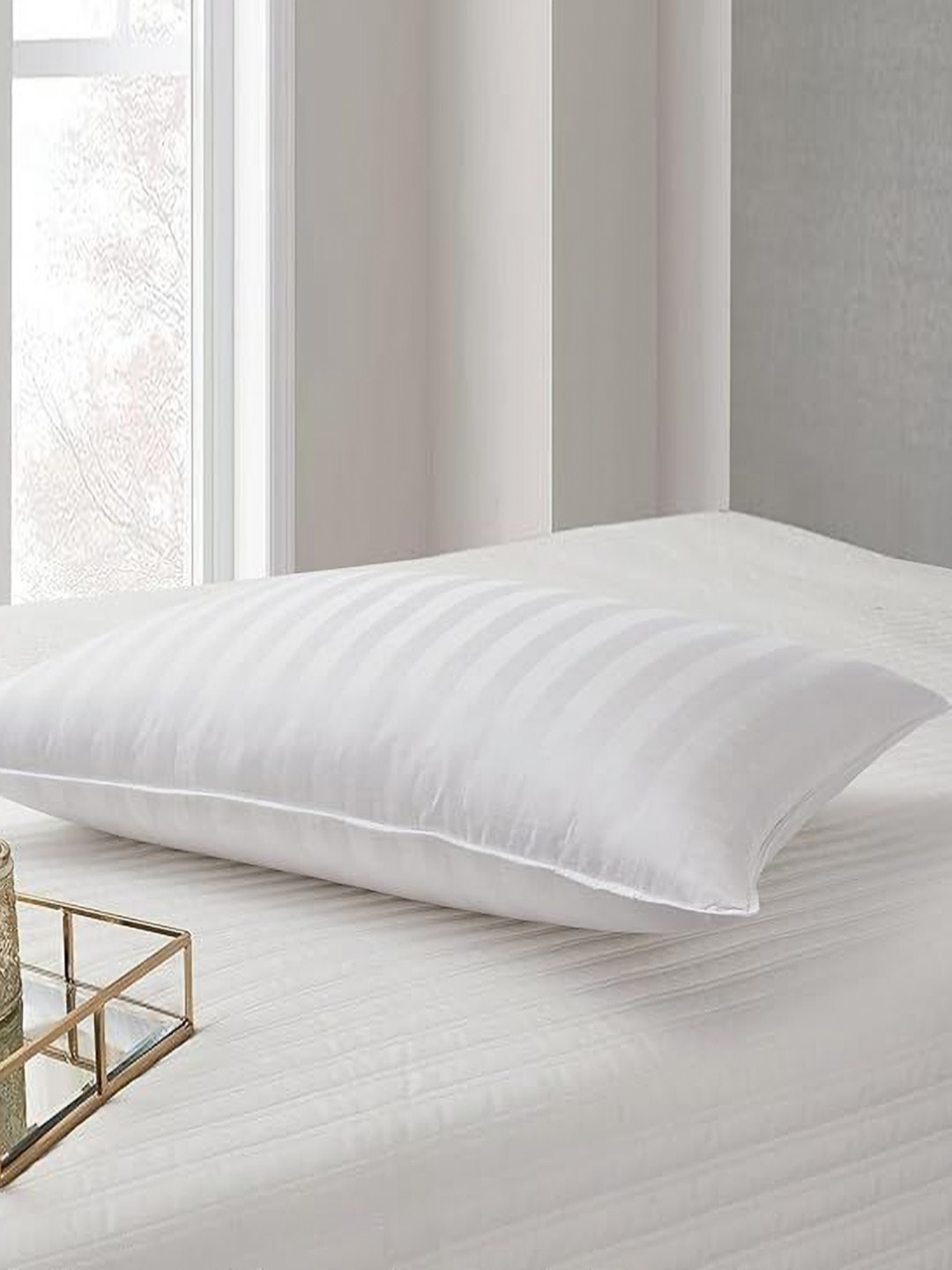 Shadowkart White Striped Fibre Filled Ultra Soft Sleep Pillow