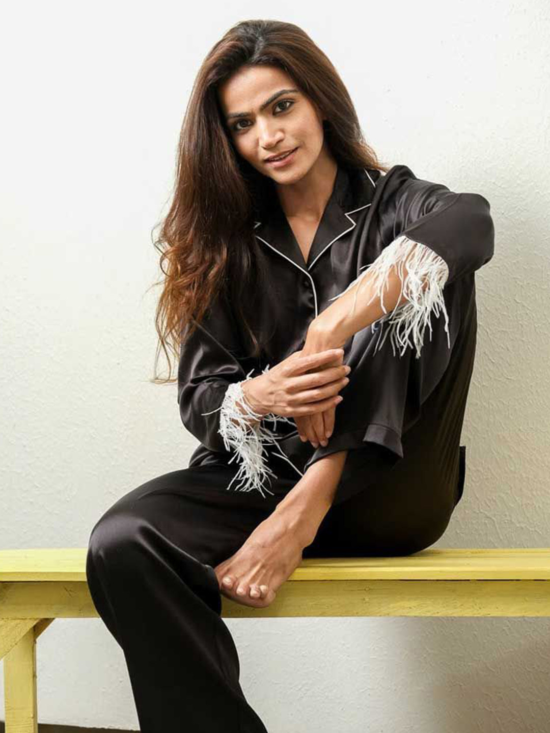 ISLAY Women Lapel Collar Satin Night suit