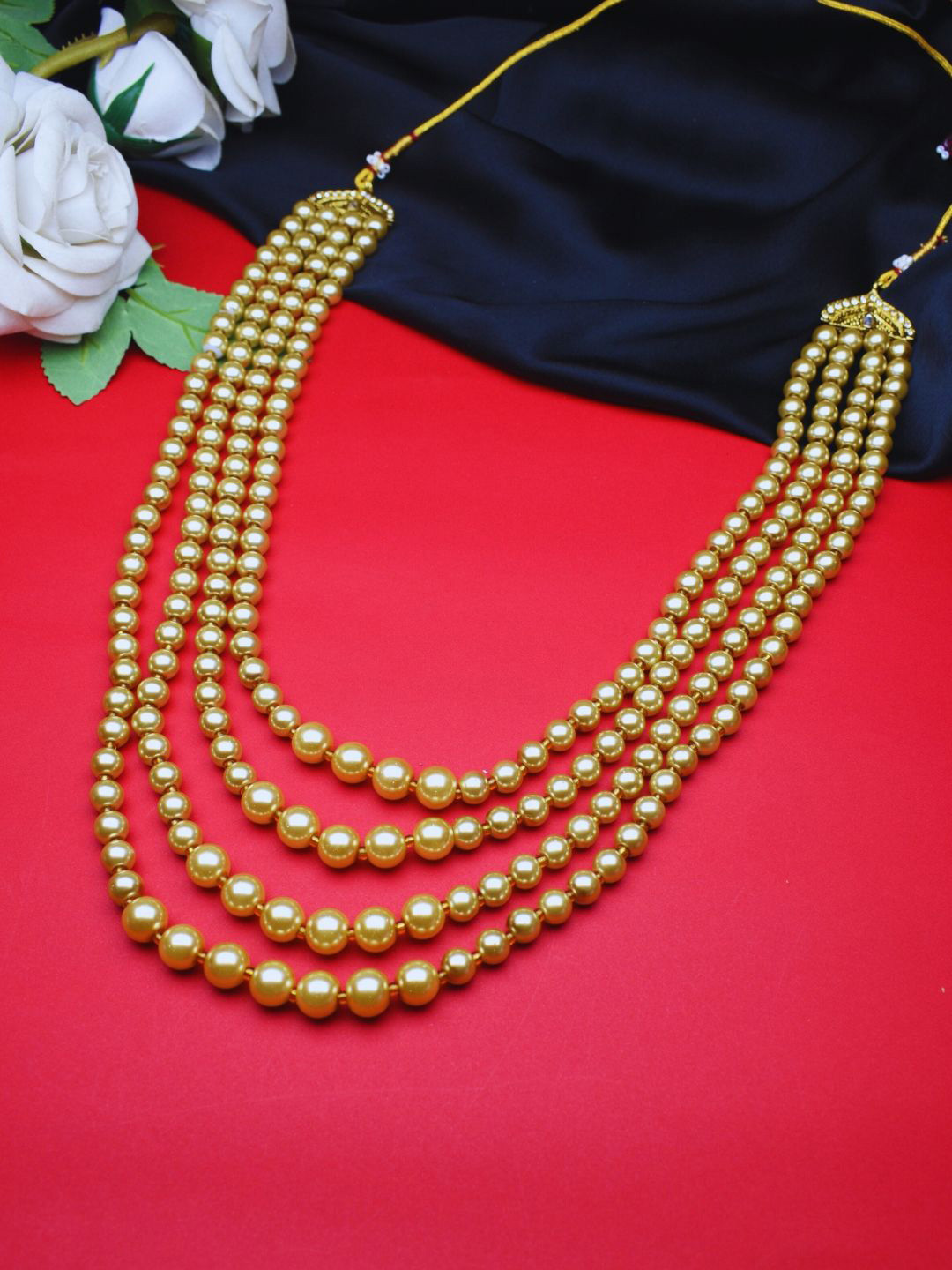 J & C Fashion Arena Gold-Plated Artificial Beaded Layered Statement Necklace