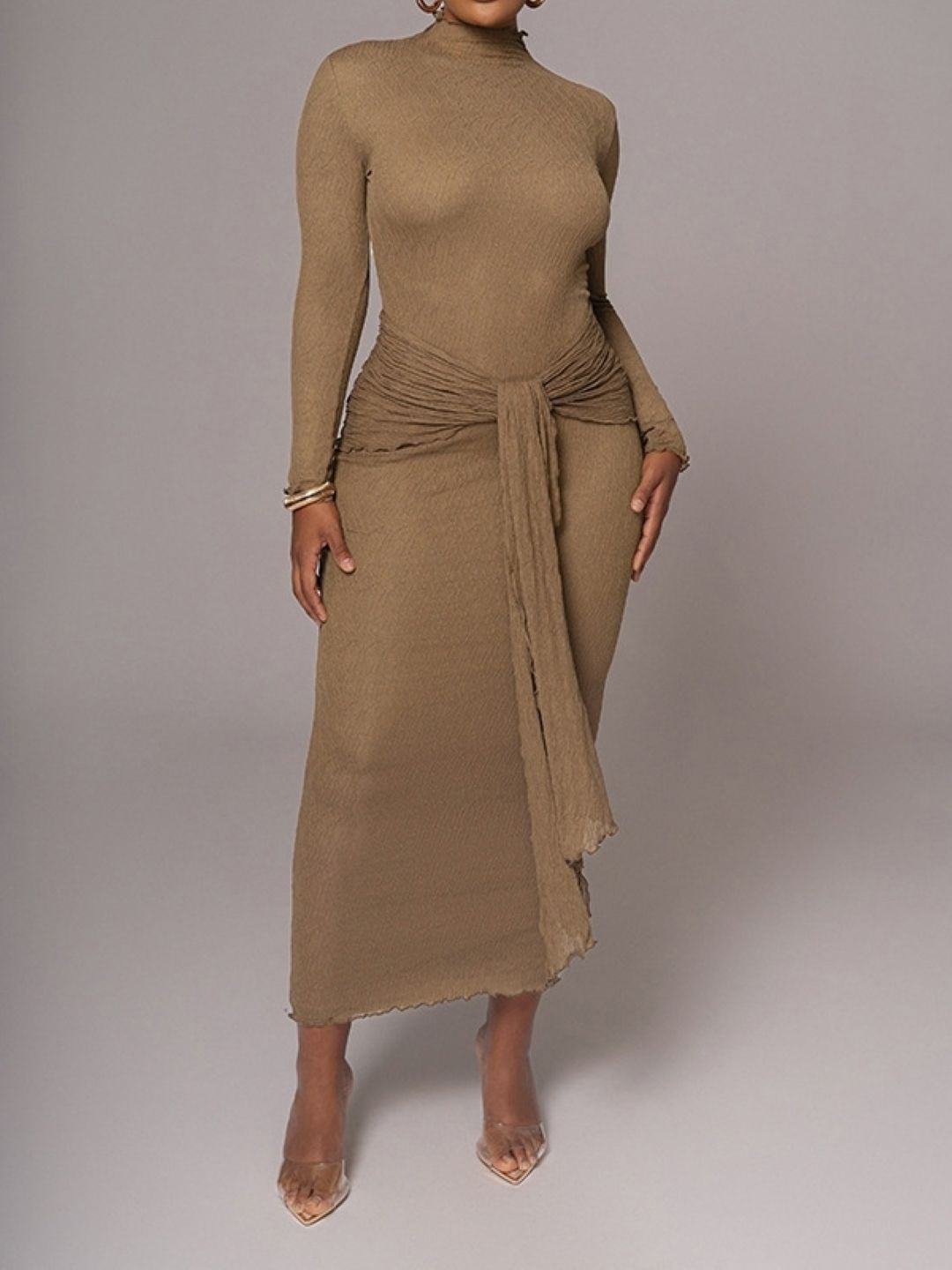 KPOP Women Solid Smocked Sheath Dress