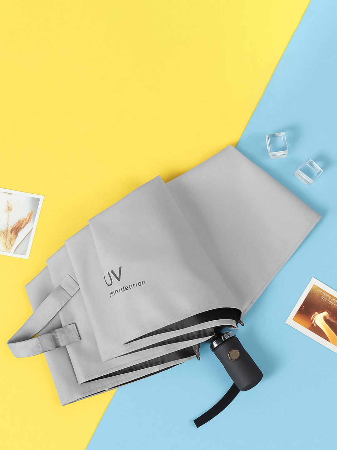 Sasimo Grey UV Super Prevent Travel Size Manual 3 Fold Umbrella