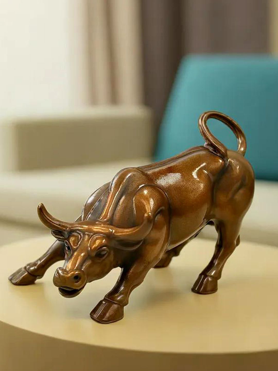 DecorTwist Street Bull, Birds and Animals Bronze Metal Metallic Living Room Small Showpiece - 3.3 Inches