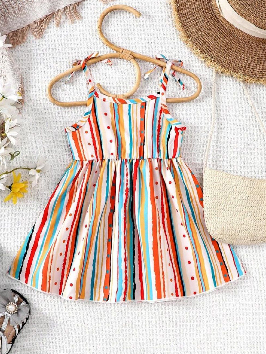 BAESD Kids Girls Off Shoulder Striped Print Fit and Flare Midi Dress