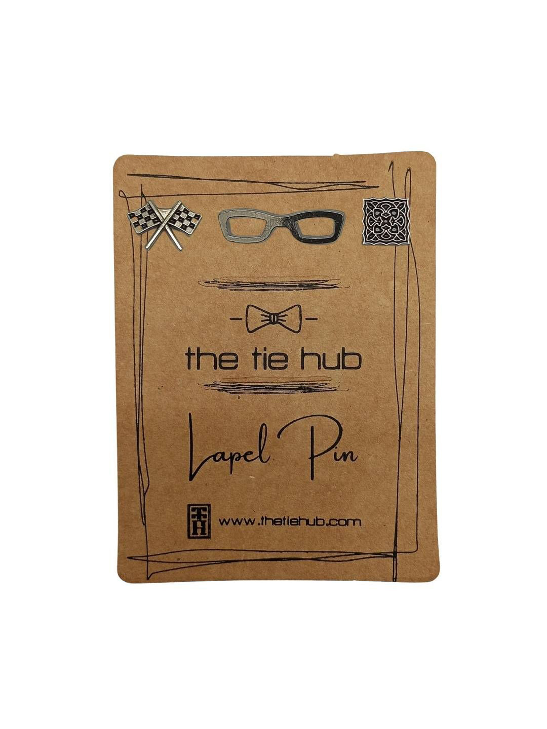 The Tie Hub Men Set of 3  Lapel Pin Set With Checkered Flag And Glasses