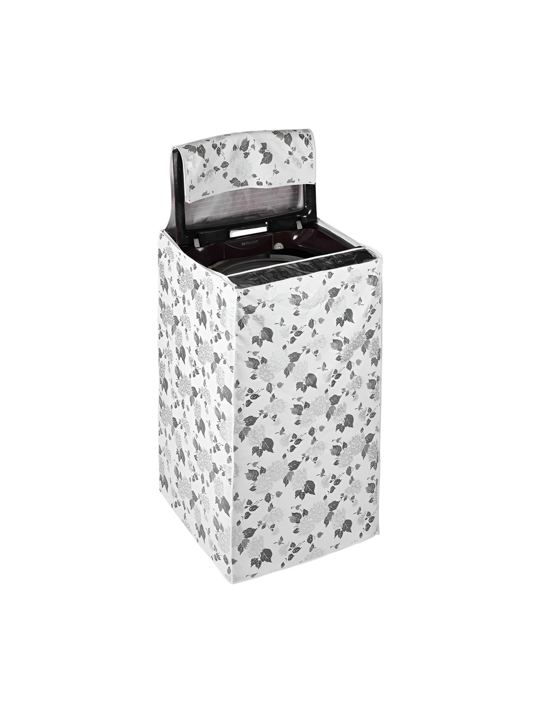 AMPEREUS White & Grey Printed Automatic Top Load Front Panel WashingMachineCover