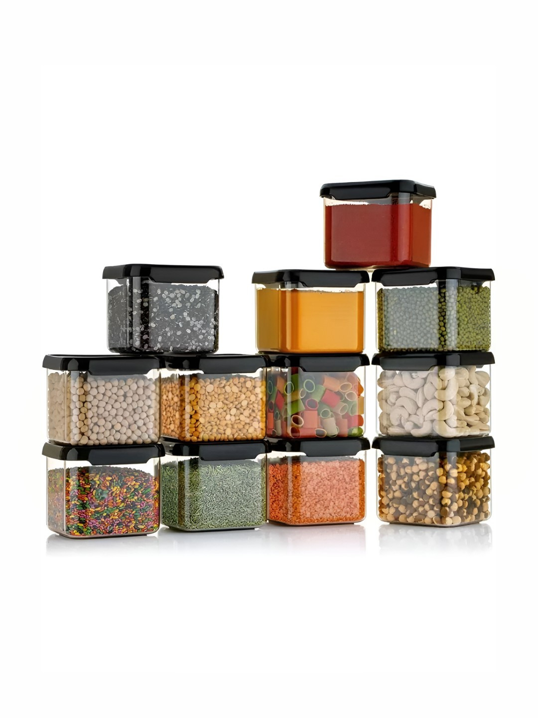 Reeq Black Plastic Easy To Clean 12 Piece Clip-On Canister-500ml