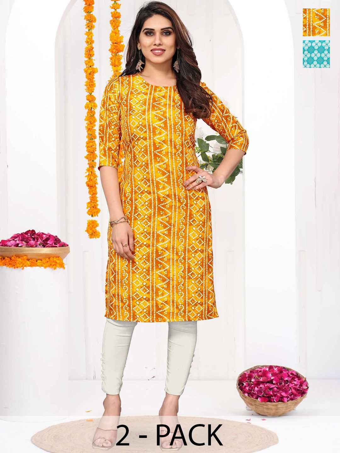 Moda Rapido Women Pavk Of 2 Geometric Printed Straight Kurta