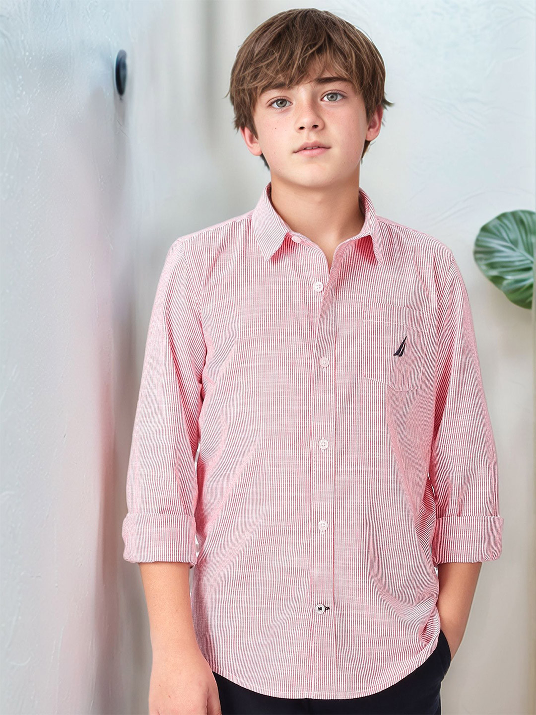 Nautica Boys Premium Fit Vertical Vibe Cotton Shirt