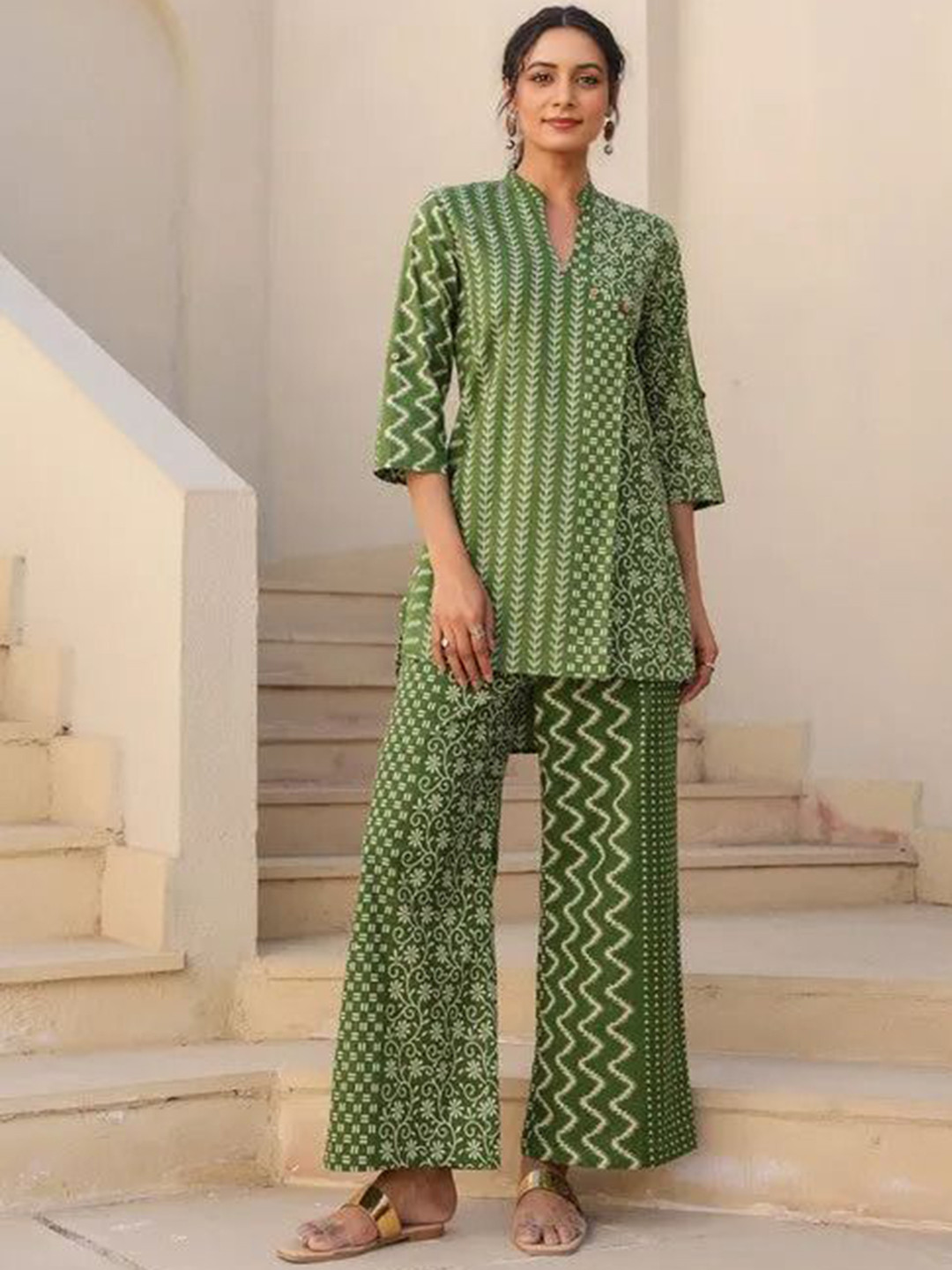 all about you Zig Zag Printed Tunic With Trousers Co-Ords