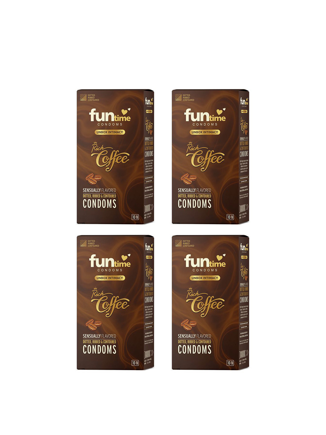 Funtime Pack Of 4 Coffee Flavor Long Lasting Dotted And Ribbed Condoms - 40 Pcs