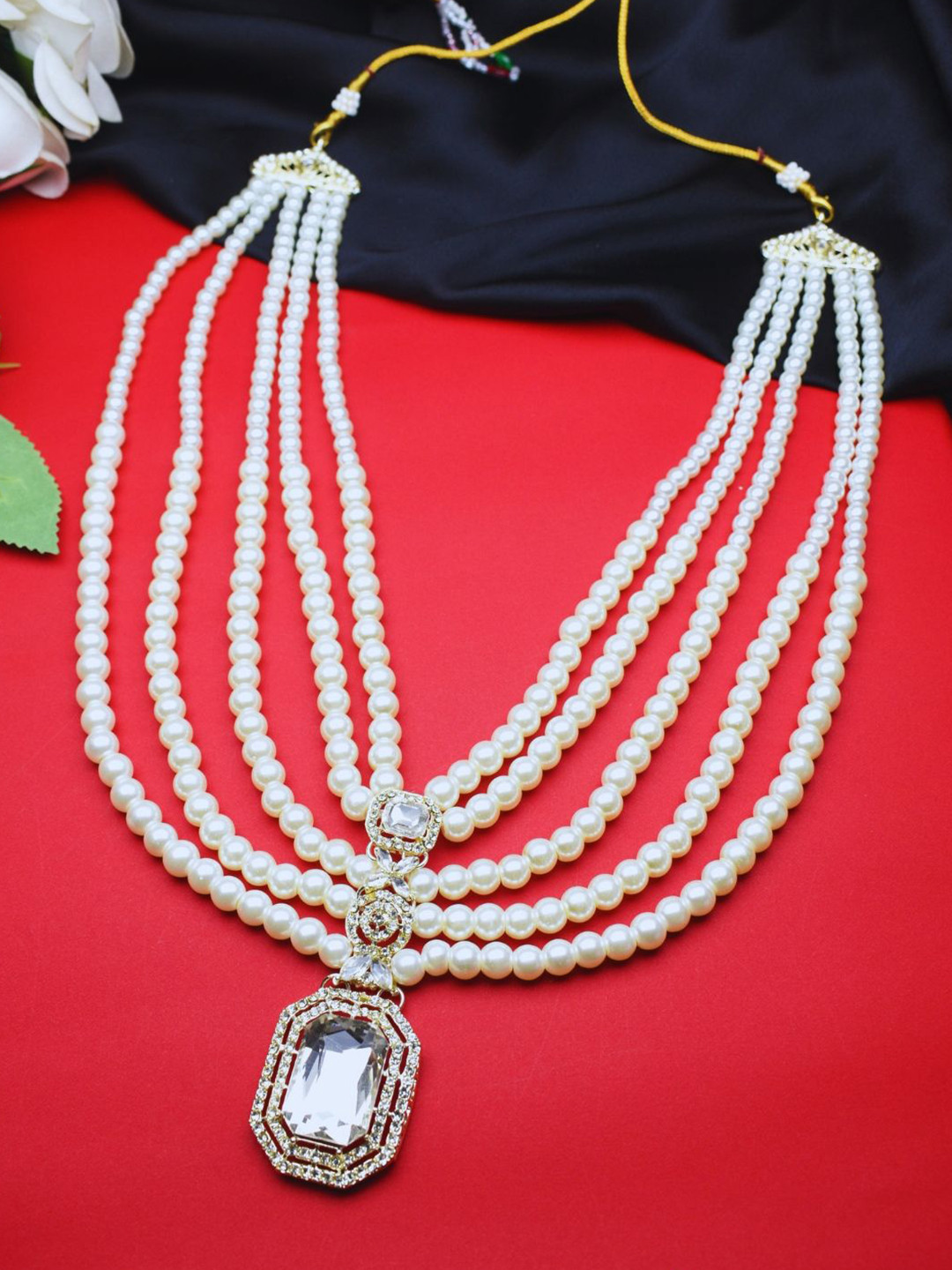 J & C Fashion Arena Gold-Plated Artificial Beaded Layered Statement Necklace