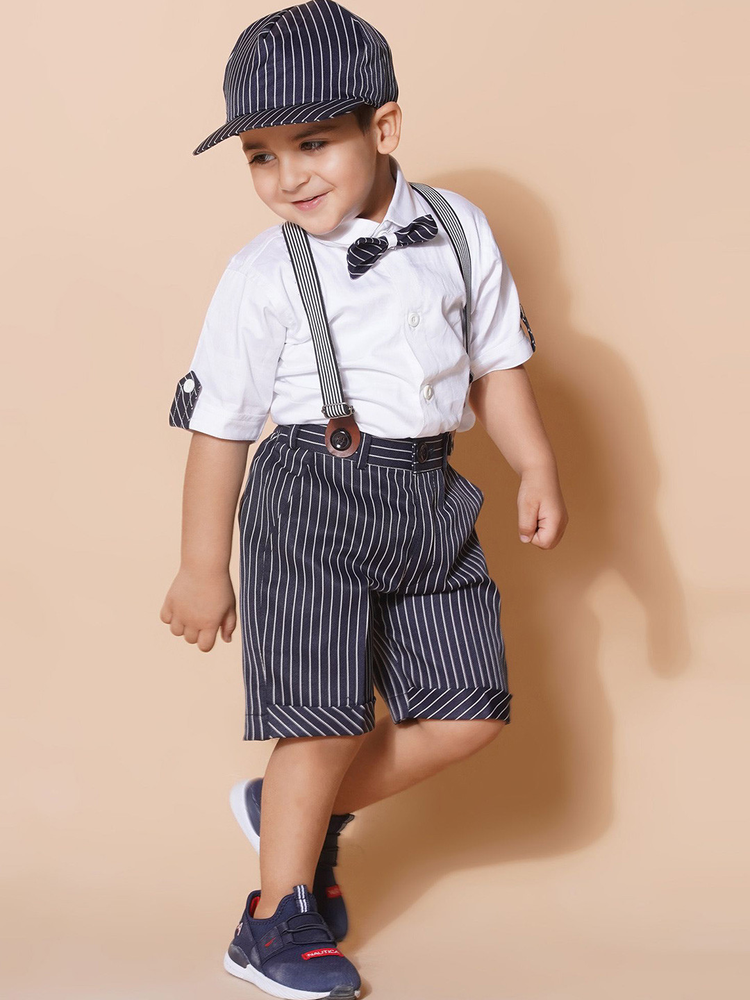 Aj DEZInES Boys Short Sleeves Shirt With Shorts With Cap And Suspender Set