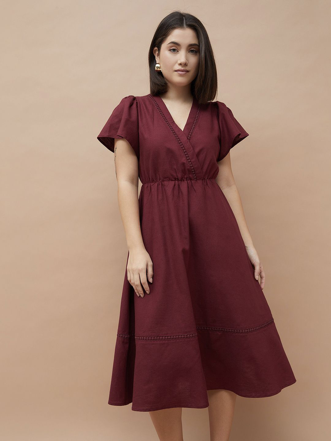 CODE by Lifestyle Women Gathered or Pleated Wrap  Midi Dress