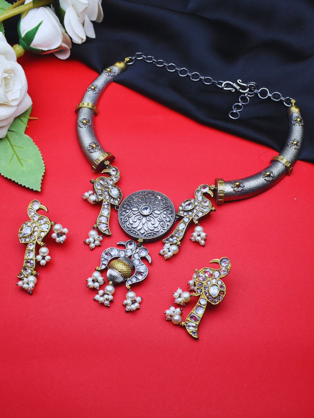 J & C Fashion Arena Beautiful Antique German Silver Oxidised Hasli Jewellery Set