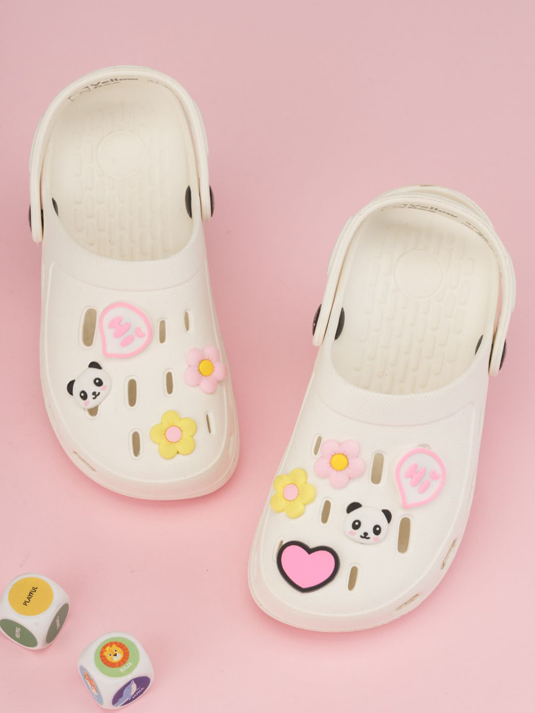 Yellow Bee Girls Panda Face Hearts & Flower 3D Charms Clogs