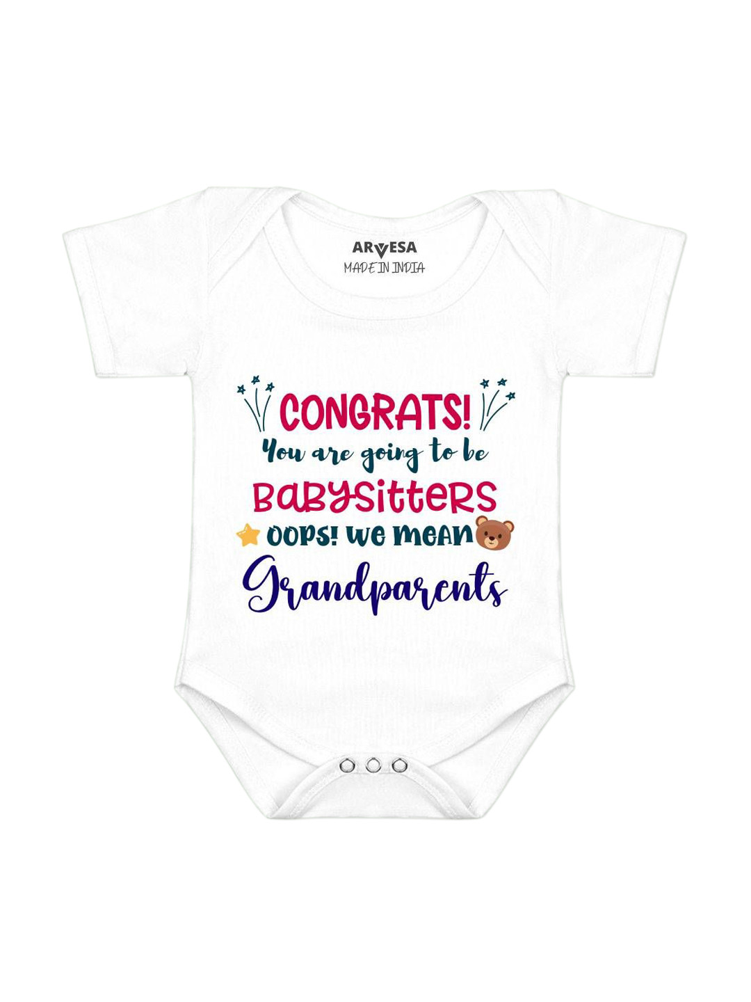 Arvesa Congrats Your Going to Be Grandparents Printed Bodysuit
