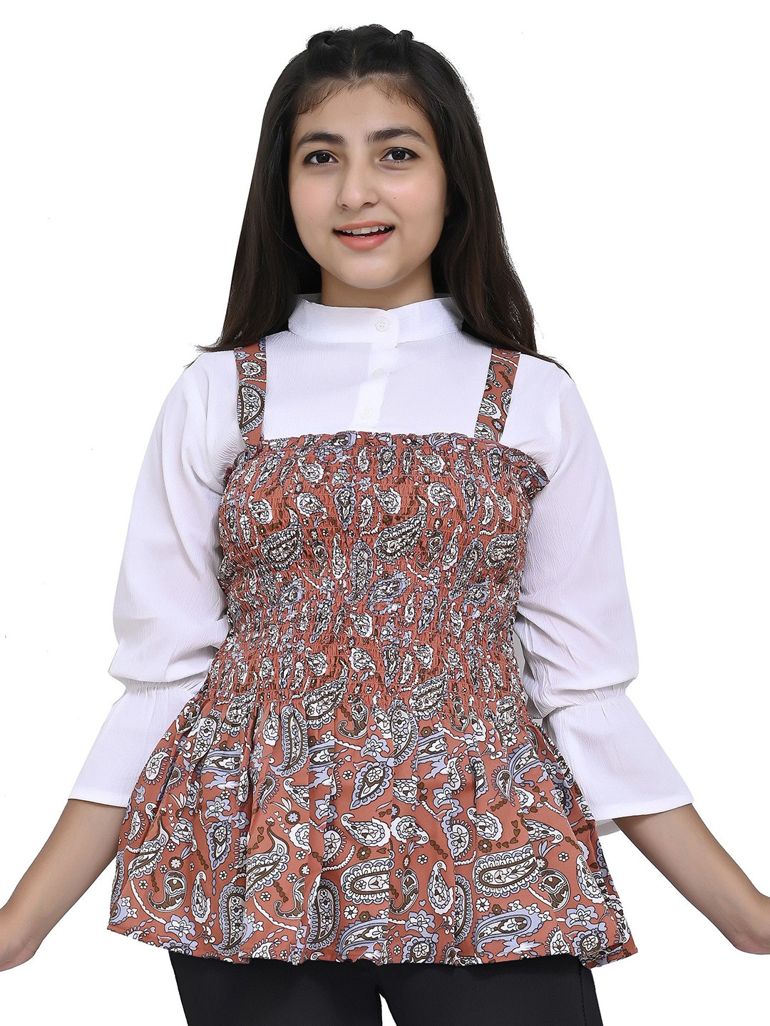 LIME N LEMON Women Paisley Printed Mandarin Collar Cuffed Sleeves Peplum Tops