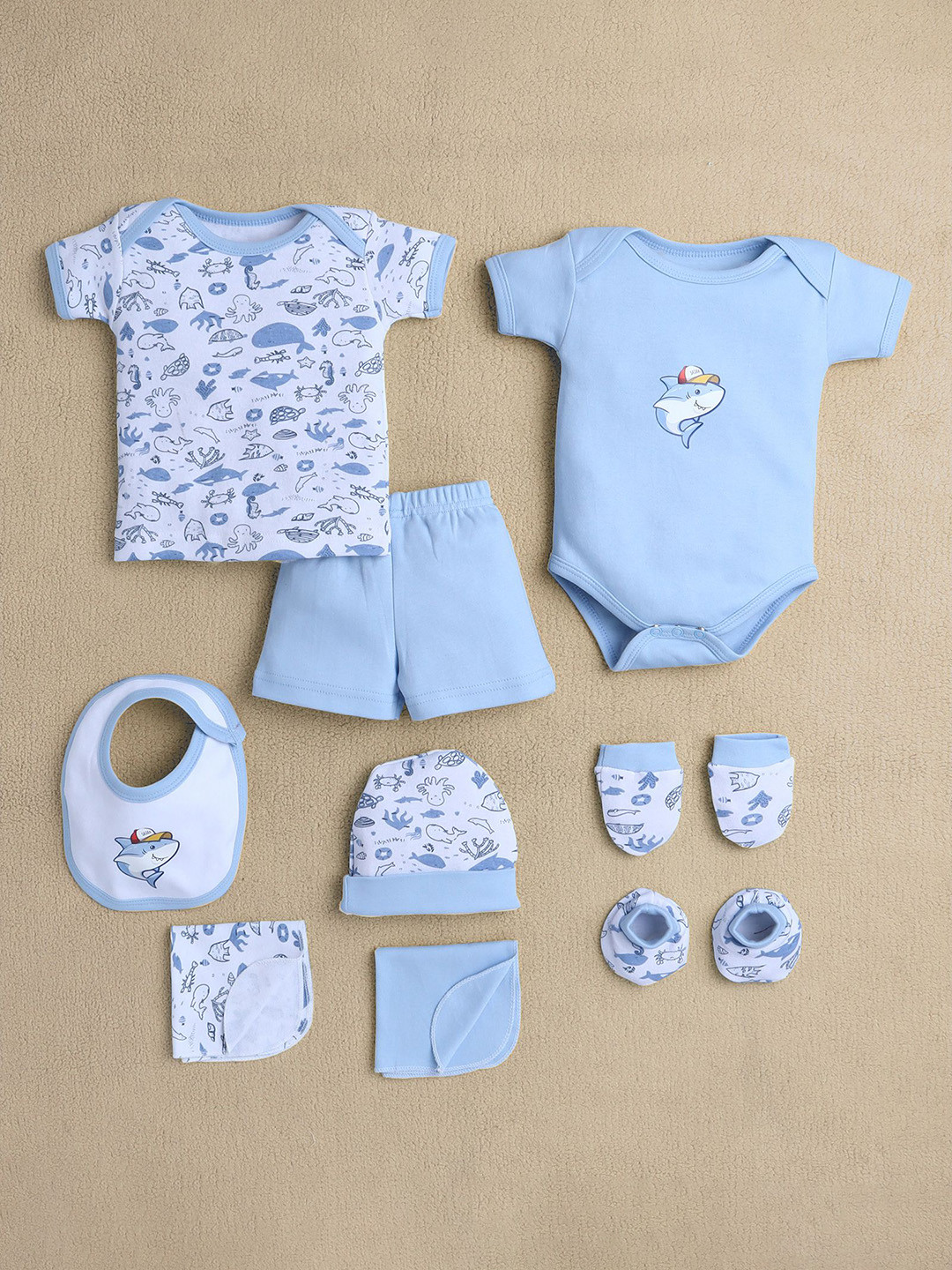BUMZEE Infant Boys 8 Pcs Pure Cotton Baby Apparel Gift Set
