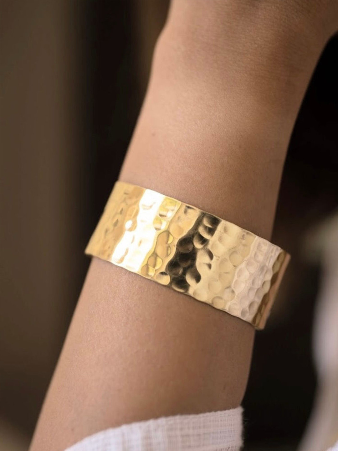 Soul Works Boho Beaten Brass Kada Bracelet with free Brasso polishing Liquid