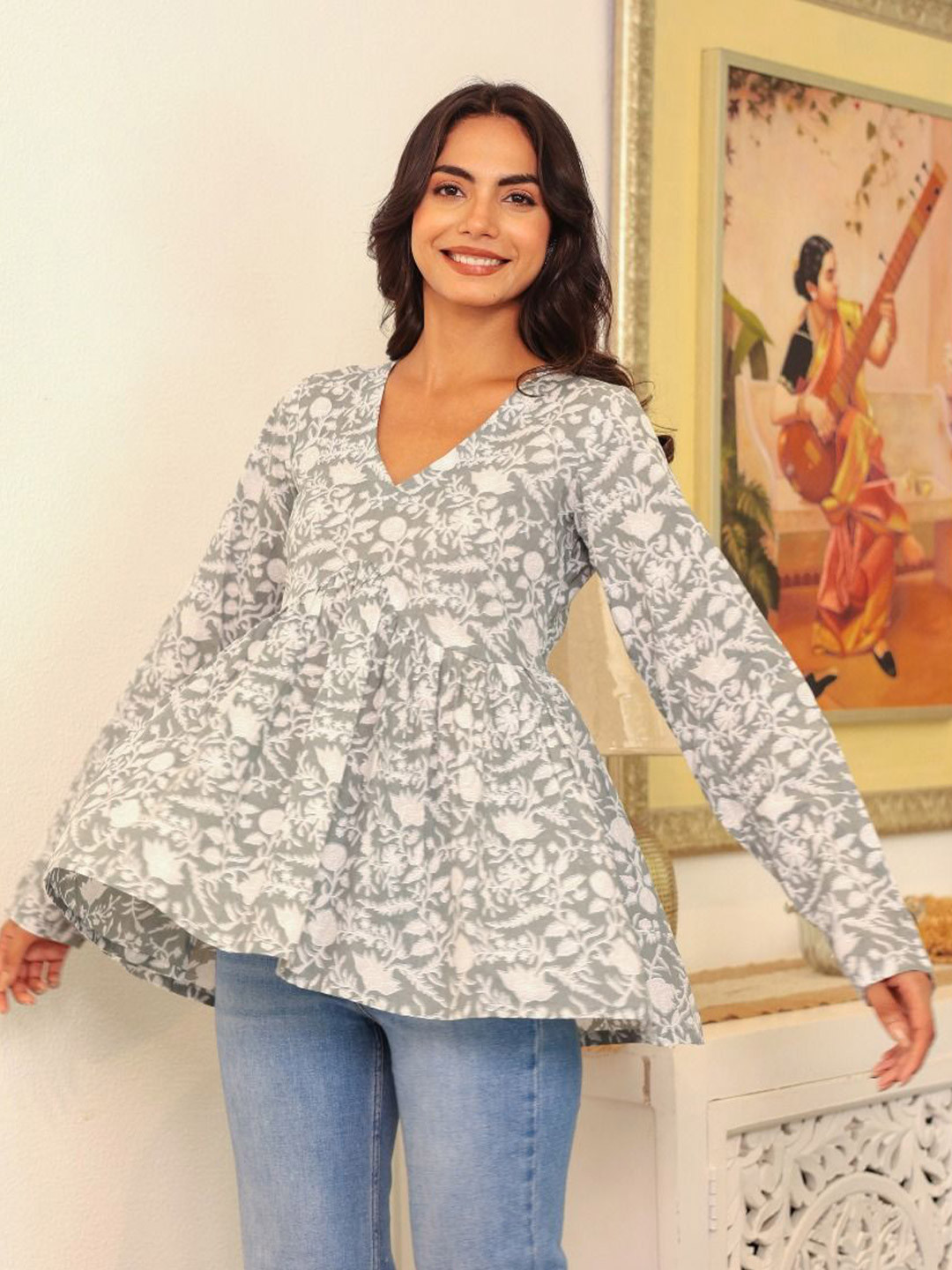 LABEL ADRIJA Women Floral Print Gathered or Pleated Top