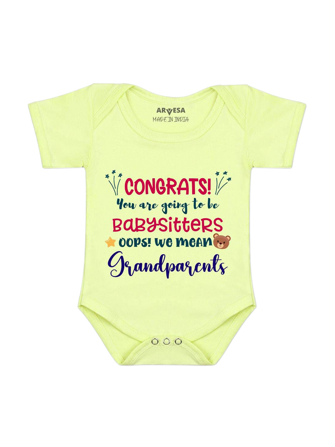 Arvesa Congrats Your Going to Be Grandparents Printed Bodysuit