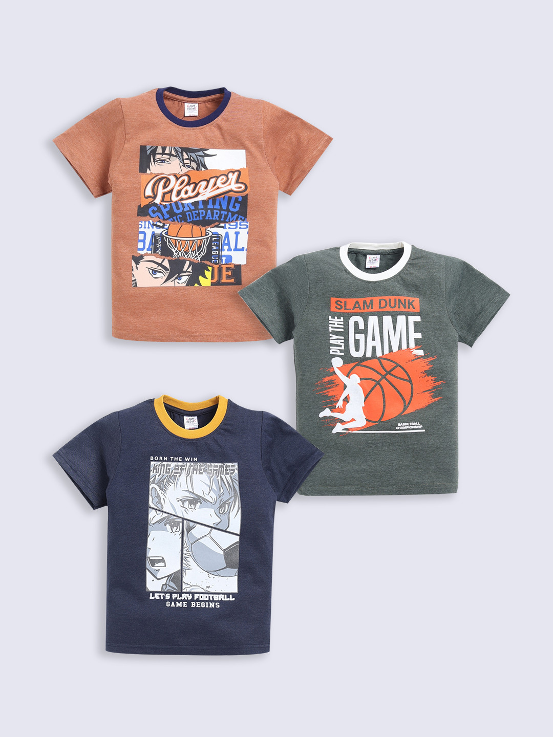 Here&Now X Game Begins Boys Sports Assorted Printed Set of 3 T-shirts