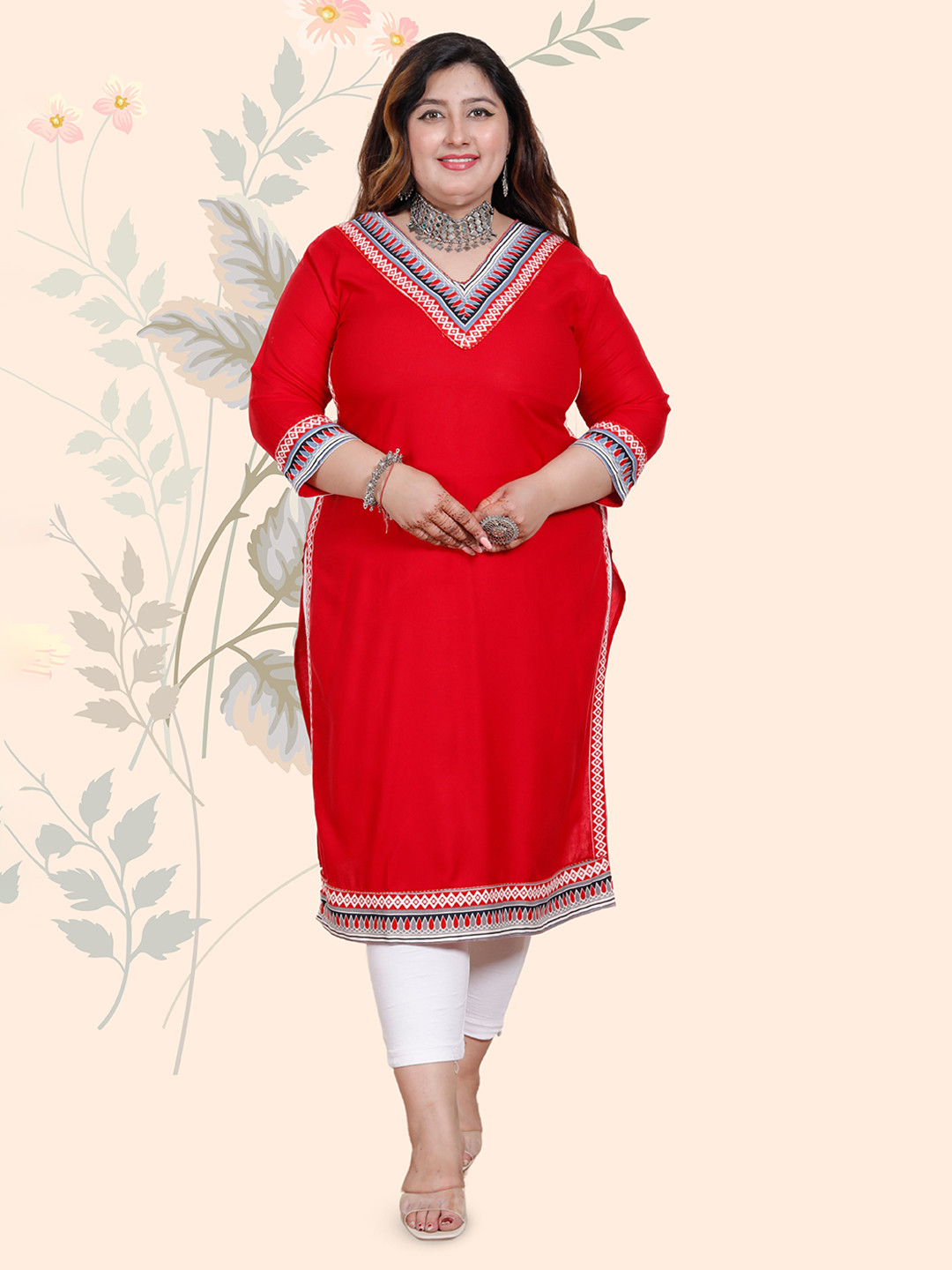 MEHKFAB Women Solid Printed Screen Print Festive Straight Plus Size Kurta