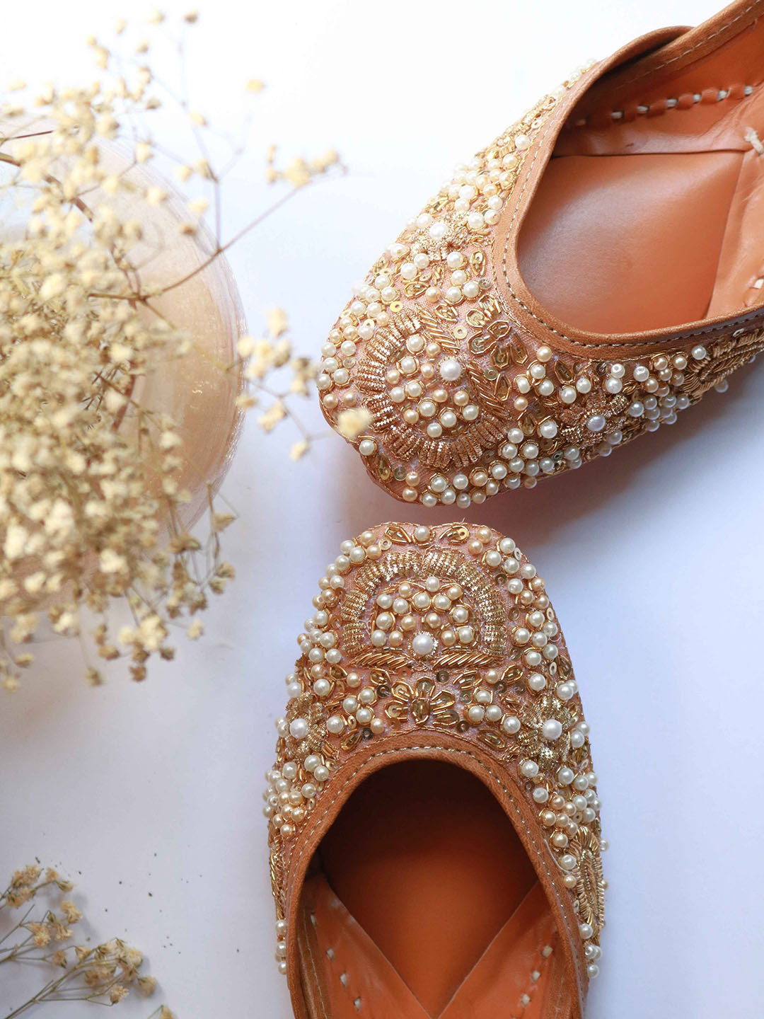 Amaryllis for her Women Floral Pearls Beaded Embroidered Mojaris Flats