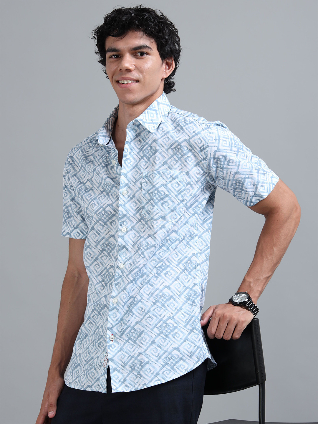 RIGS AND RAGS Men Classic Fit Graphic Printed Spread Collar Cotton Casual Shirt