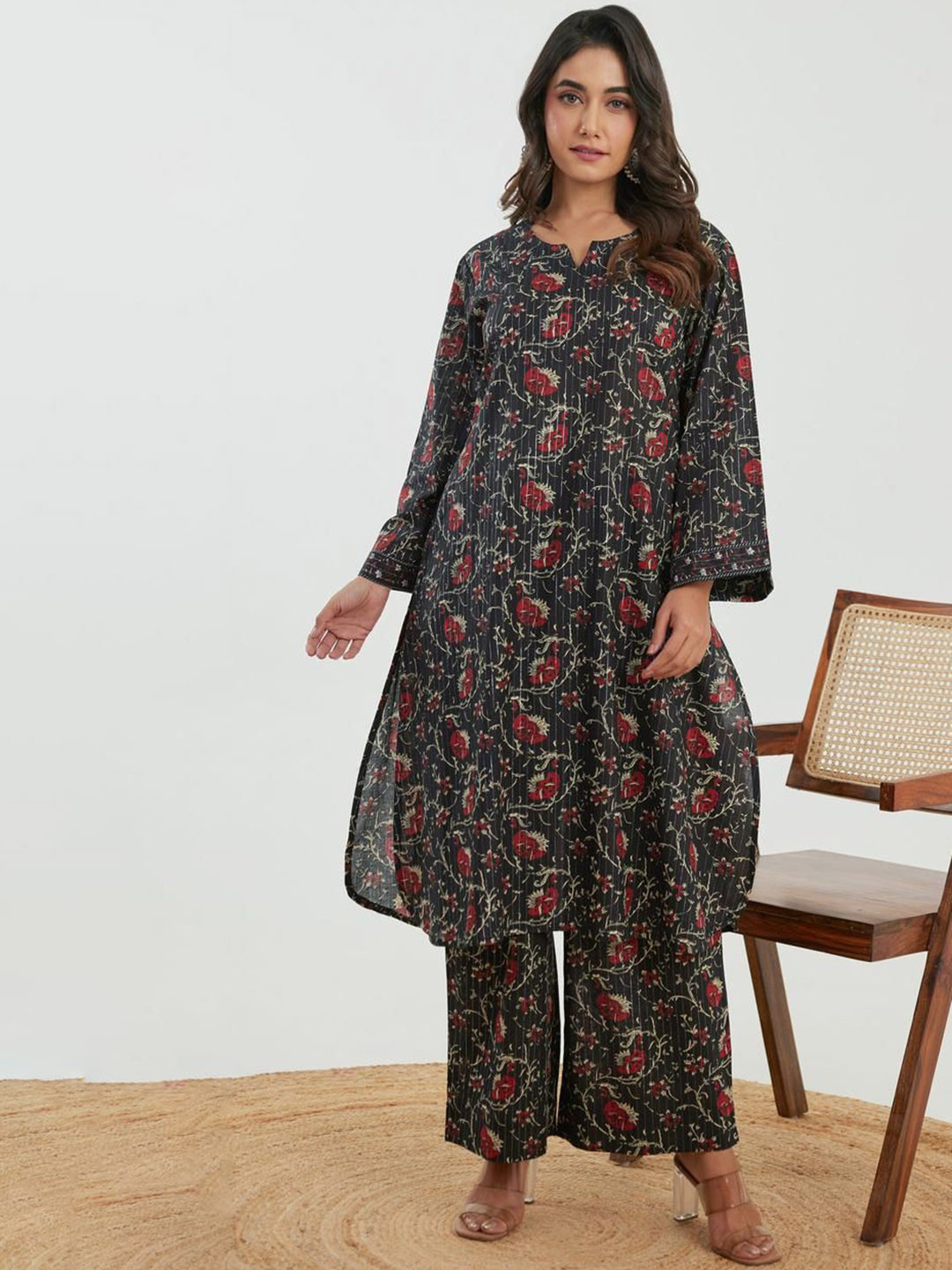 AUTUMN LANE Samragi jade Ethnic Motifs Printed Regular Pure Cotton Kurta with Palazzos