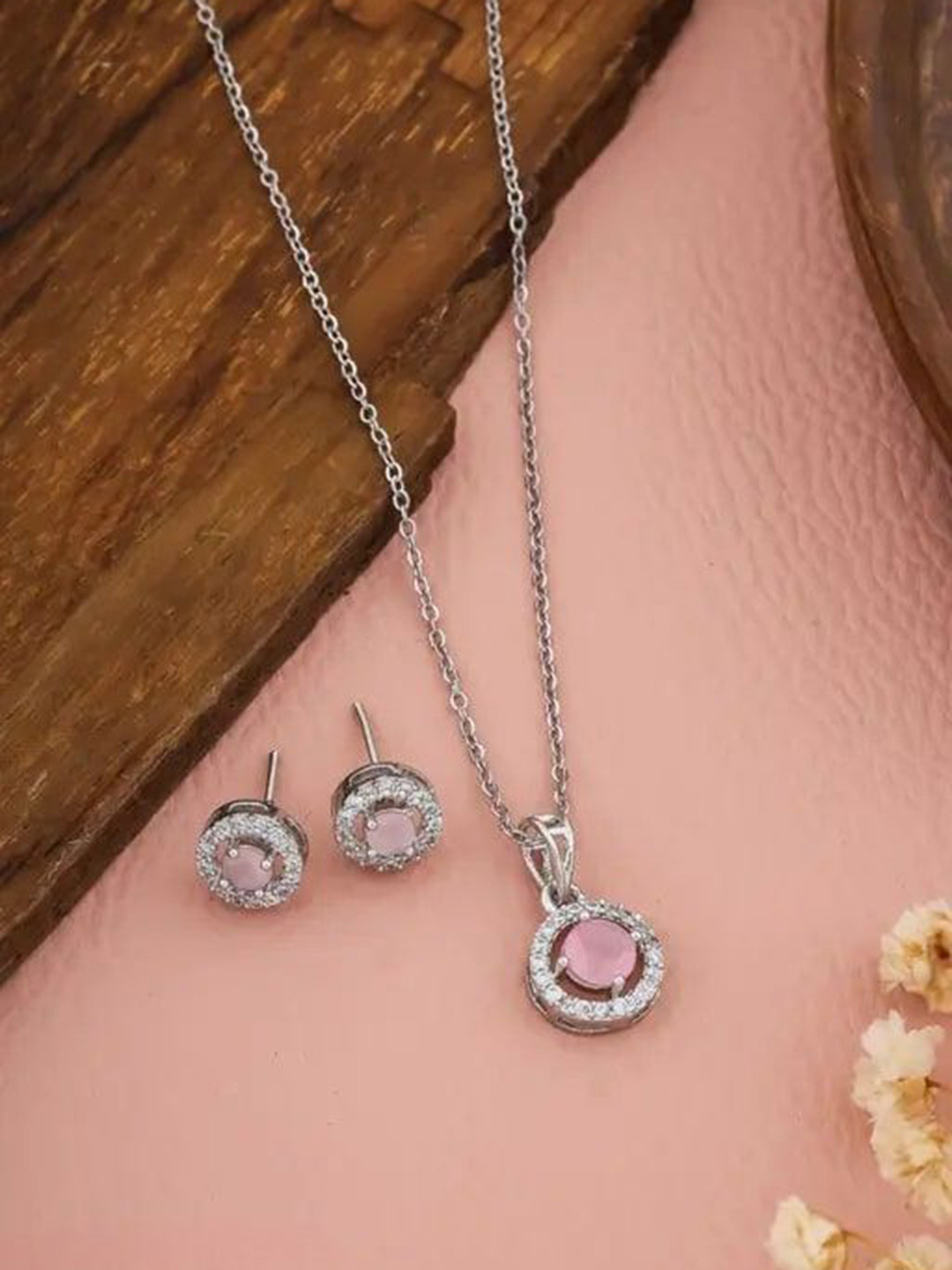 Zabby Allen Silver-Plated American Diamond Studded Jewellery Set
