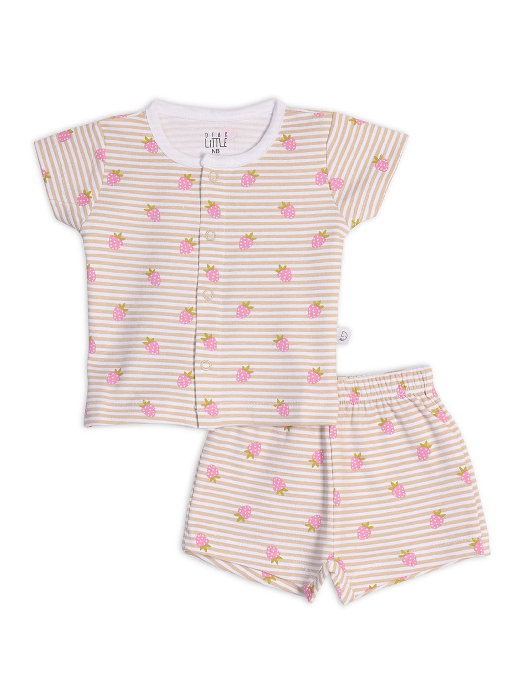 Dear Little Kids Striped Round Neck Pure Cotton Jhabla With Shorts