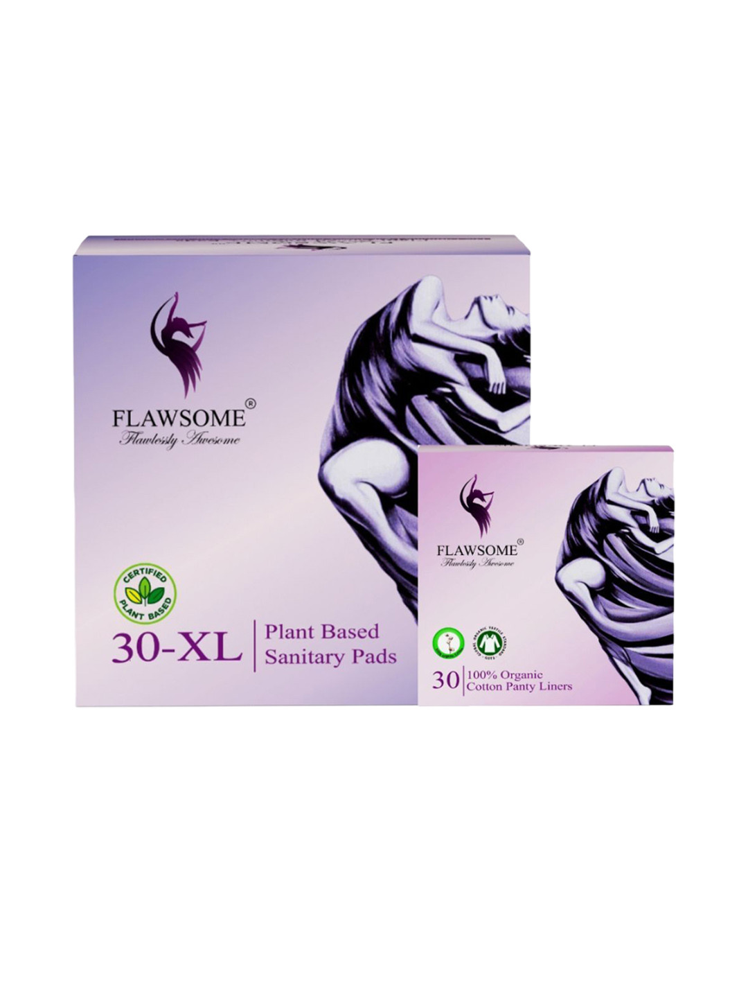 Flawsome Set Of 2 Plant Based Cotton Sanitary Pads - XL - 30Pcs With Panty Liners 30Pcs