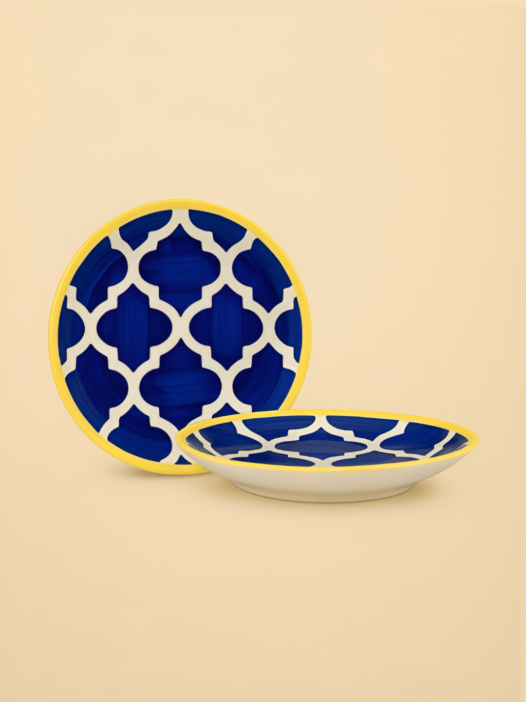 Myntra Elegant Homes Blue & White 2 Pieces Motifs Printed Ceramic Glossy Plates