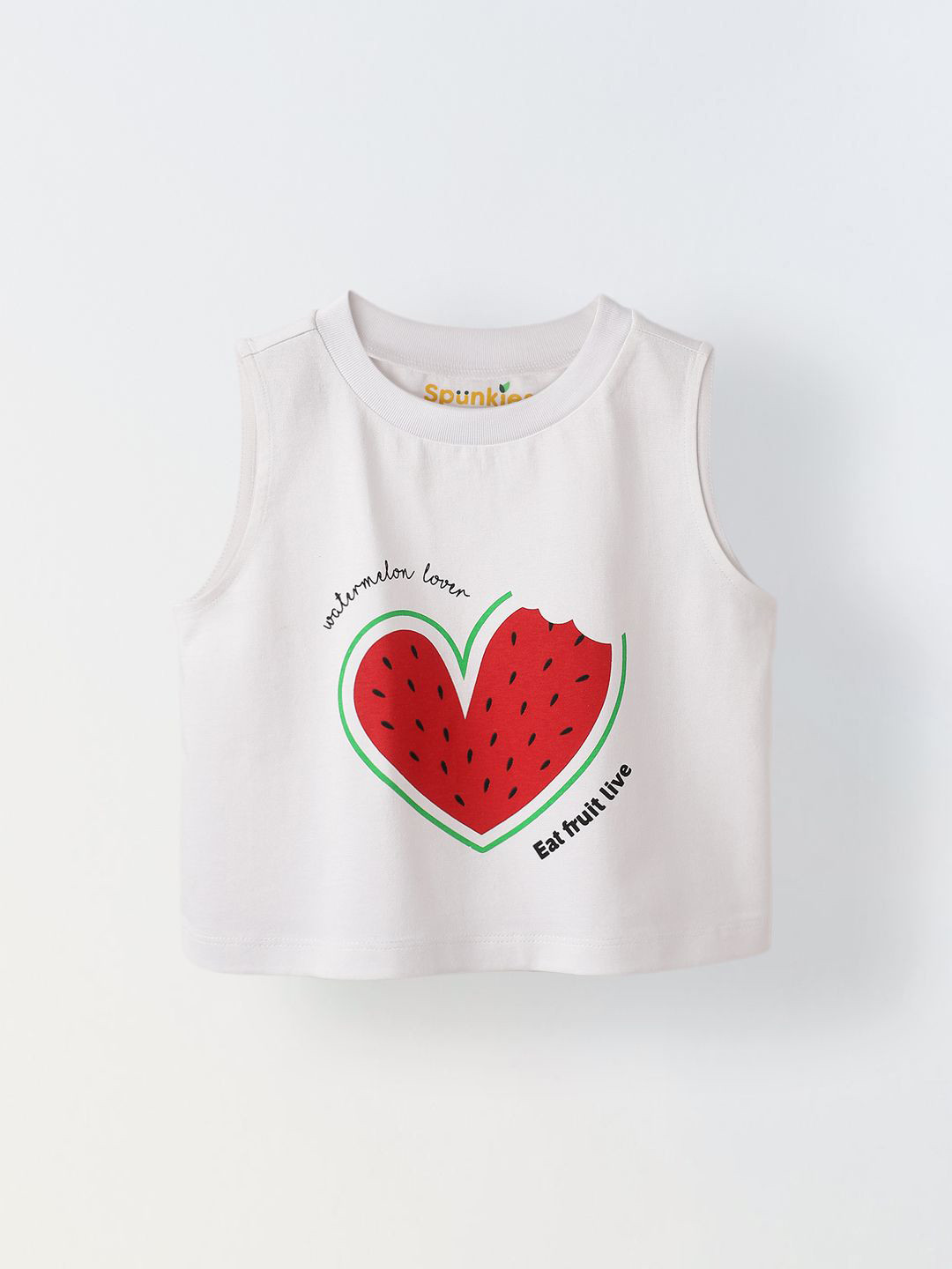 SPUNKIES White Watermelon Print Sleeveless Crop Top For Girls